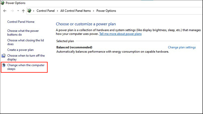 Giao diện Power Options